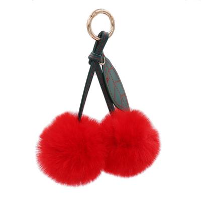 China Fasion Ball Cherry Keychain Fur Pompom Plush Key Chain Bags Decorative Pendant Charms Car Key Accessories Women Fashion Trinket for sale