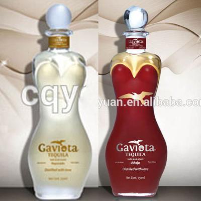 China Custom Beverage 750ml Food Grade Liquor Glass Bottle For Tequila Bottle Woman Shape for sale