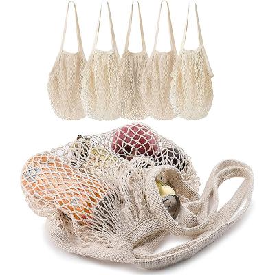 China Folding Cotton String Shopping Bag Reusable Washable Grocery Mesh Bags For Grocery Net Bags With Long Handle for sale