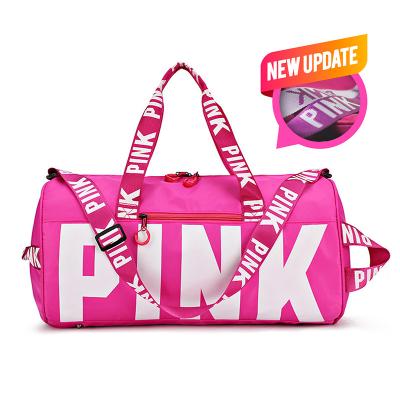 China Pink Logo Kitbag Duffel Bag Waterproof Women Men Gym Fitness Sneaker Workout Sport Custom Travel Waterproof Overnight Bag for sale