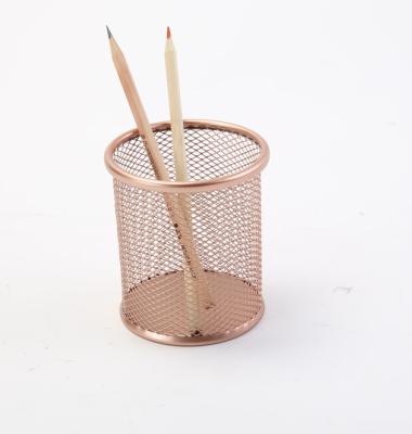 China Durable Rose Gold Color Metal Mesh Pencil Holder Metal Mesh Rack Rose Gold Color for sale