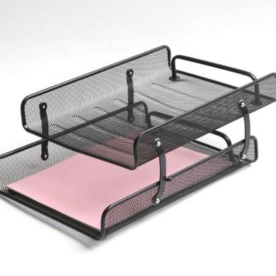 China Best Selling Eco-friendly Metal Mesh Foldable File Tray Paper Document Organizer 2-Tier for sale