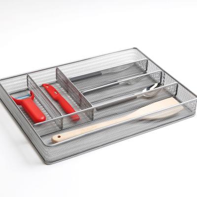 China 6 Compartments Workable Steel Mesh Cutlery Trays Silverware Storage with No-Slip Foam Feet - Kitchen Organization for sale