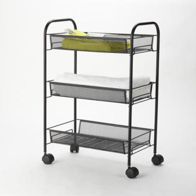 China Honor 3-Tier Metal Mesh Rolling Trolley Cart Easy Folding Easy Moving for sale