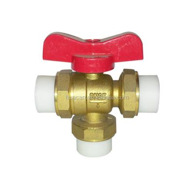 China General Brass Three Way Ball Valve T Diversion Flow , ppr 3 way brass ball valve for sale