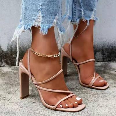 China Fashion Trend Summer Solid Color Heels Women Heels Designer Sandals Plus Size Shoes Women Sandal for sale