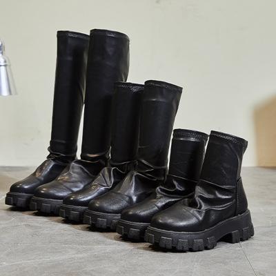 China Other Dropshipping Chunky Boots Women Black Platform Shoes Winter For Ladies Boots Ankle Leather Boots for sale