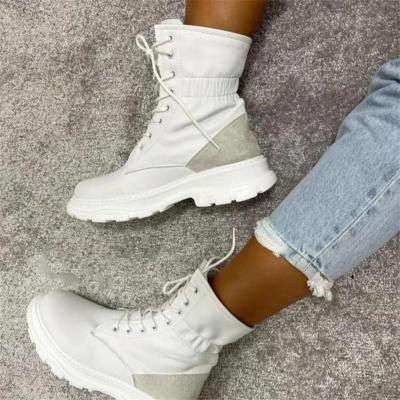 China Other Ankle Boots Women Shoes Fashion Flat Round PU Boots Elastic Black Comfortable Boots for sale