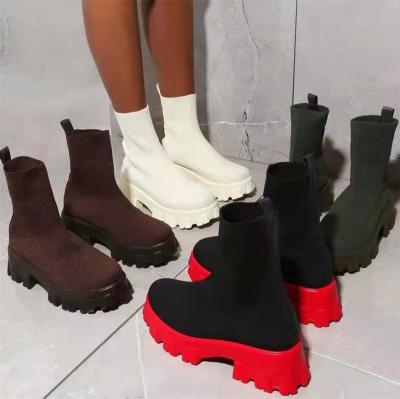 China 2022 Fashion Trend Fashion Sock Ankle Ladies Boots Winter Solid Knitted Sock Top Boots For Women for sale