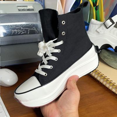 China Breathable White Black White Casual Fashion Vulcanized High Top Walking Shoes Women Canvas Shoes Platform Sneakers for sale