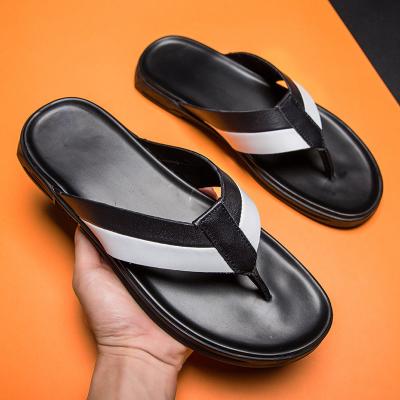 China 2022 Breathable Genuine Leather Men Shoes Slipper Beach Thong Sandals Anti Slip Flip Flops For Men for sale