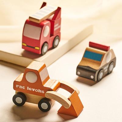 China Eco-friendly Material Wooden Montessori Toy Colorful Vehicle Toy Kids Mini Wooden Cars Model Toy Educational Gift for sale