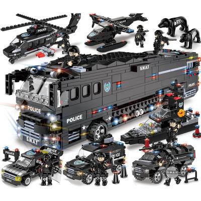 China Building Toy Amazon Hot Selling Bricks KNIT Battle Bus Police Car Army Movable Model Building Block For Kids Big Set for sale