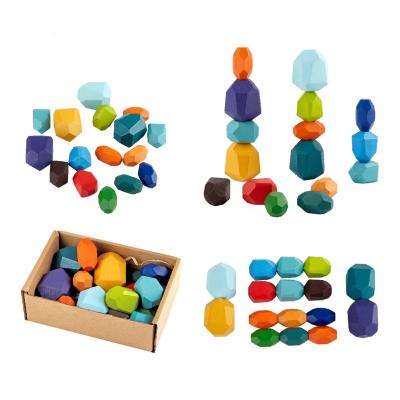 China Building Toy Educational juguetes Rainbow Stone Set Montessori Creative Wooden Balancing Building Blocks Stacking Toys For Children for sale