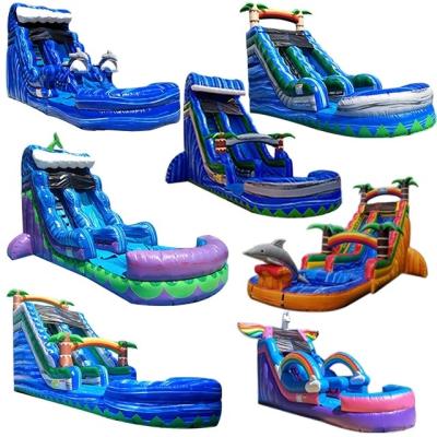 China Sports& commercial large size children's double slide water slide entertainment outdoor inflatable water slide with swimming pool for sale