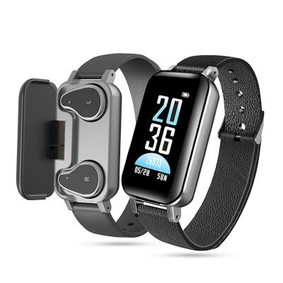 China Touch Screen 2 in 1 Smart Watch Earbuds Heart Rate Blood Pressure Monitor Smart Wristband Dual BT Earphone T89 for sale