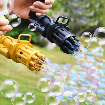 China 2021 New Pistola De Burbujas Outdoor Vibrato Kids Toy Rich Bubble Electric Gatling Bubble Porous Machine Gun for sale