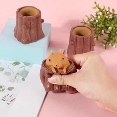 China Funny Toy Stump Pinch TPR Squirrel Cup Squeeze Animal Little Evil Squirrel Decompression Toy Decompression Ride for sale