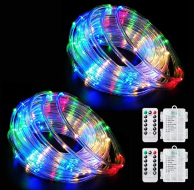 China Silver Tube Lights 20m Waterproof Remote 200leds 8 Function Battery Copper Wire Tube Rainbow Water Pipe String Lights for sale