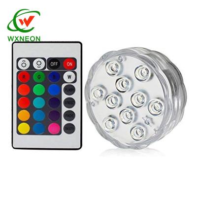 China Festival Indoor Decoration 10 LED Bottom Water Battery Operated Remote Control Fountain Lights Submersible Led Lights for sale