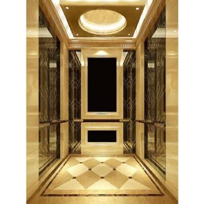 China Contemporary FUJI TECH CE SIDE OPENING REFLECT GOLD MANUAL DOOR CUSTOMIZED PASSENGER LIFT HOME ELEVATOR for sale