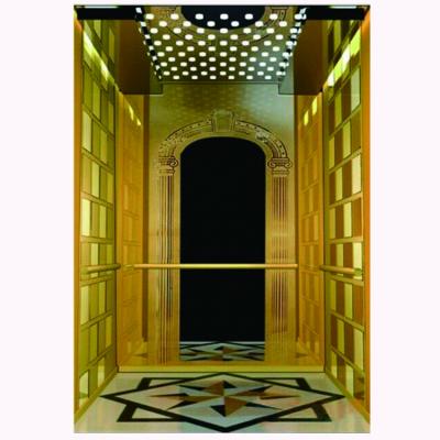 China Contemporary GOLD LUXURY MIRROR ETCHING ELEVATOR CABIN ATTACHED DESIGN WITH MARBLE FLOOR for sale