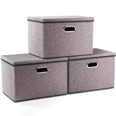 China 3 Pack Sustainable Storage Bins Cube Foldable Heavy Duty Fabric Storage Box Basket Containers With Lid for sale