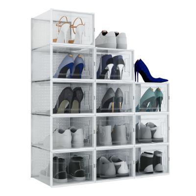 China 12 Pack Stackable Clear Plastic Shoe Box Side Opening Shoe Rack Containers Shoe Storage Boxes for sale