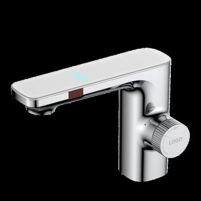 China Sense Faucets Gibo Sensor Bathroom Faucet LED Screen Show Temperature Chrome Plated Faucet Auto Sensor Single Hole for sale