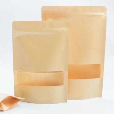 China Biodegradable Clear Window Pouches Ziplock Bags Brown Kraft Paper Bags Custom Logo for sale