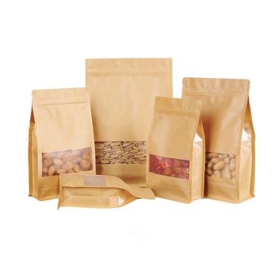 China Biodegradable Square Block Flat Bottom Gusset Coffee Bean Tin Tie Dessert Packaging Paper Bag With Window for sale