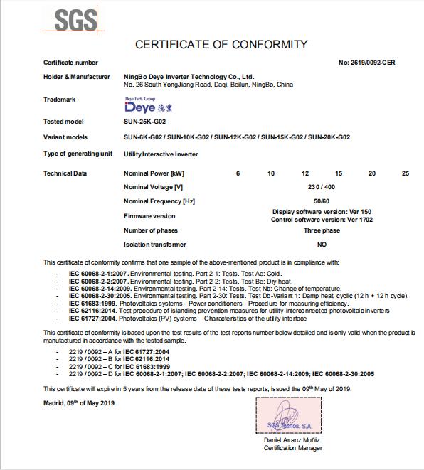 CE - Ningbo Deye Inverter Technology Co., Ltd.