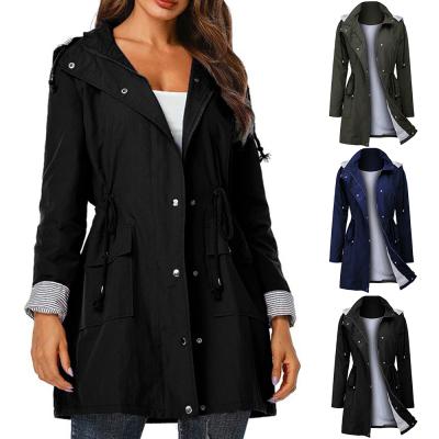 China Anti-wrinkle casual waterproof jacket with hooded women's anorak long trench coat women jacket for sale