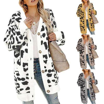 China Popular Women Anti-wrinkle Leopard Printing Long Sweater Cardigan for sale