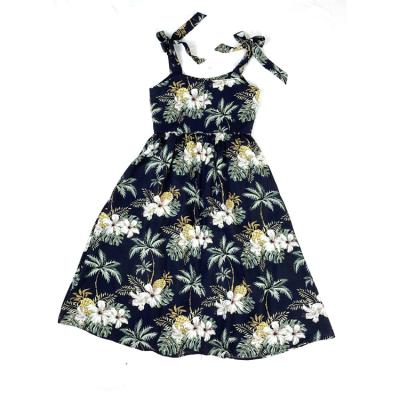 China Wholesale Anti-Static Casual Wholesale Dark Blue Clothing Ladies Hawaiian Coconut Tree Print Island Style Dresses for sale