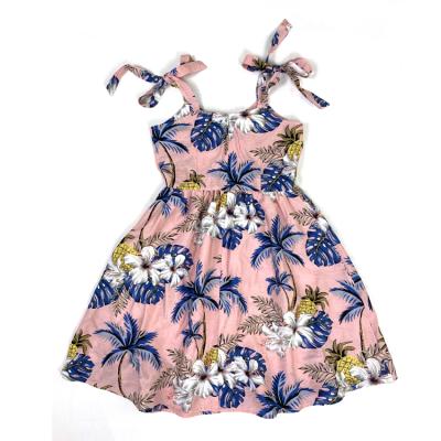 China Anti-static Hot Selling Coconut Tree Printing Island Casual Style Pink Hawaiian Children's Dresses for sale