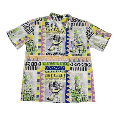 China Vintage Anti-pilling Summer Blue Green Printed Hawaiian Men's Shirts for sale