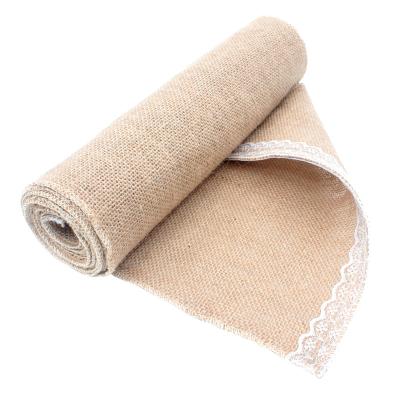 China Viable Burlap Decoration Hessian Table Runner With Lace For Restaurant for sale