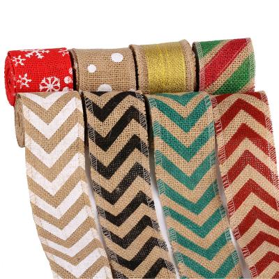 China Custom Printed Viable Decorative Burlap Hemp Burlap Ribbon For Merry Christmas Pattern Printing Burlap Burlap Roll for sale