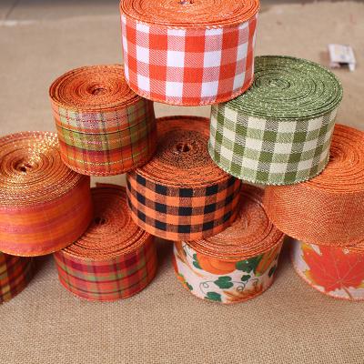 China Polyester Autumn Harvest Day Plaid Burlap Wired Edge Ribbons Decor Buffalo Ribbons For Gift Wrapping Hayride Plaid Ribbon For Craft for sale