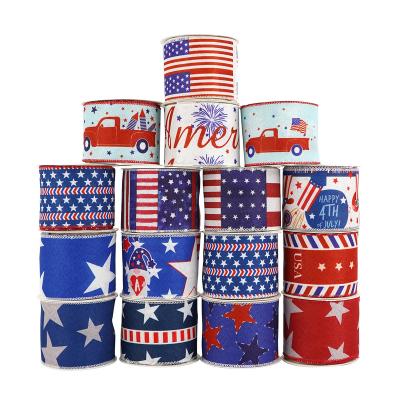 China Patriotic Cable Themed Ribbons Polyester Independence Burlap Ribbons Edge Ribbons for DIY Crafts Braids Decorations Gift Wrapping for sale