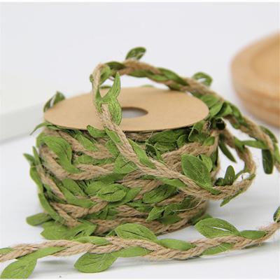 China Eco-Friendly Natural Jute Twine Leaf Twine Burlap Twine with Twine Vine Green Leave Vine Ribbon with Artificial Leaves Ribbon Trim for sale