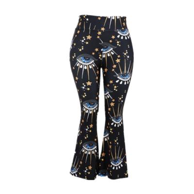 China Anti-pilling Custom Prints Swept To Stretch Wide Leg Boho Diamond Eyes Flare Pants Bell Bottom Gaiters Super Soft Tight Bottom for sale