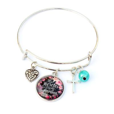 China CLASSIC Factory Handcrafted Jesus Bangle Cross Pearl Heart Charm Bracelets Adjustable Stacking Bracelet For Women for sale