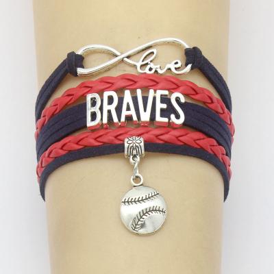 China CLASSIC Infinity Love Leather Braves High Quality Baseballl Charm Bracelets Charm Bracelet For Women Men Gift for sale