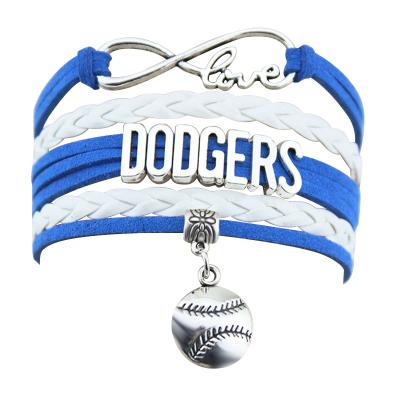 China CLASSIC Infinity Love Dodgers Leather Bracelet Football Charm Bracelets Football Team Bracelet For Women Men Gift Customize for sale