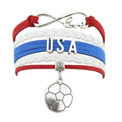 China CLASSIC Infinity Love Leather USA Football Bracelet Charm Bracelets Football Team Bracelet For Women Men Gift Customize for sale