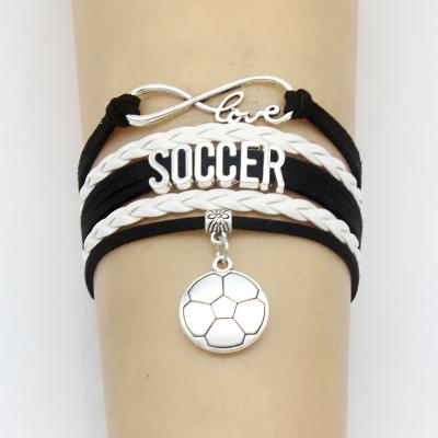 China High Quality CLASSIC Charm Bracelets Football Mom Soccer Leather Love Infinity Charm Bracelet For Women Men Gift for sale