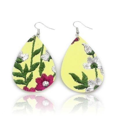 China CLASSIC Factory Made Double Sided Printed Pattern Flowers Earrings Leather Earrings Drop Shaped Earrings Customize for sale