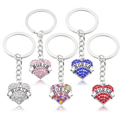 China Nurse Keychain Heart Charm Heart Stitch Drill Key Chain Keychain Factory Made Gift For Nurse's Day Gift for sale